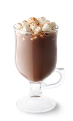 Fotobehang hot chocolate with marshmallows in glass cup isolated on white © alter_photo