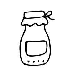 An image of one jam jar. Doodle style. Hand-drawn vector illustration in the form of a doodle-style drawing isolated on a white background.
