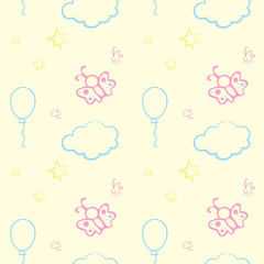 baby pattern with butterfly,cloud and stars