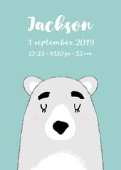 Template of baby shower poster. Newborn metric for children bedroom