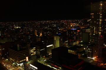 Fototapeta na wymiar Aerial Night Cityview in Sapporo, Hokkaido, Japan - 日本 北海道 札幌 夜景