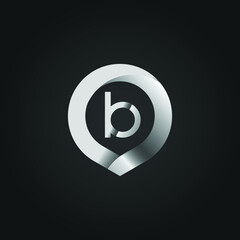 Silver Metallic Circle Letter B Logo Design. 3D Letter B Circle Logo Template.
