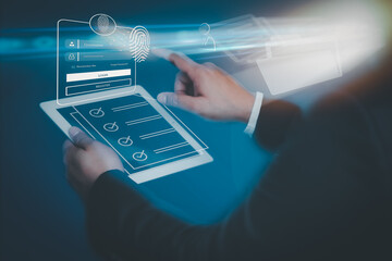 Metaverse Technology concepts. touching to virtual world, big data with internet connection for metaverse. Businessman using mobile smart phone, technology concept. computing, database, achievement..
