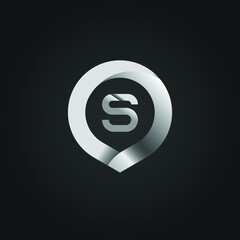 Silver Metallic Circle Letter S Logo Design. 3D Letter S Circle Logo Template.