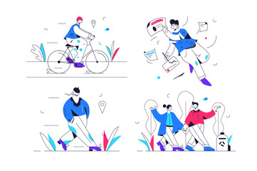 Bicycle ride, sign paper, walk alone, lovers couple set