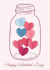 card for valentine's day, cartoon bottle with hearts inside