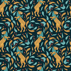 Hand-painted seamless pattern in russian north folk style.