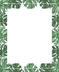 Square frame of leaf. Exotic leaves and plants, collected in a composition in a Square on a white background. Natural floral template . Postcard for your text. Vector greeting card for your design