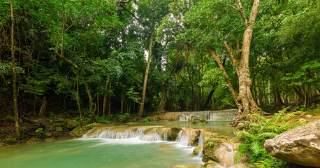 waterfall in the forest,Beautiful waterfall in green forest in jungle