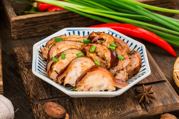 A plate of sliced pork knuckle