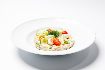 Olivier salad is a traditional salad dish in Russian cuisine
