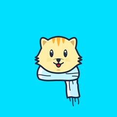 Cute cat with scarf logo design vector illustration