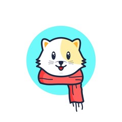 Cute cat with scarf logo design vector illustration