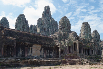 Bayon Temple, Siem Reap, Cambodia, November 2017 - view of some of the innumerous faces in the temple