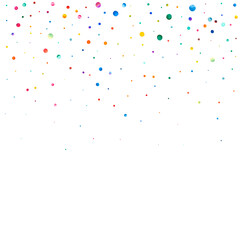 Watercolor confetti on white background. Admirable rainbow colored dots. Happy celebration square colorful bright card. Attractive hand painted confetti.