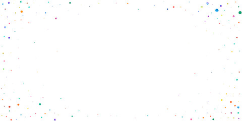 Watercolor confetti on white background. Alive rainbow colored dots. Happy celebration wide colorful bright card. Exceptional hand painted confetti.