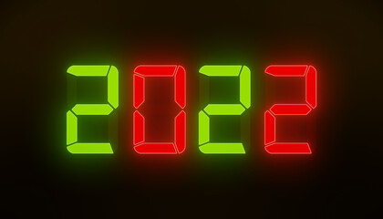 illustration of an LED display in red and green with the new year 2022
