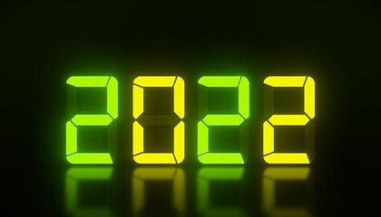 illustration of an LED display in green and yellow with the new year 2022