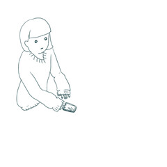 おかっぱとスマートフォンと萌え袖の人物