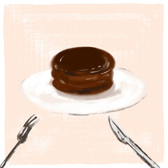 チョコケーキを食べる