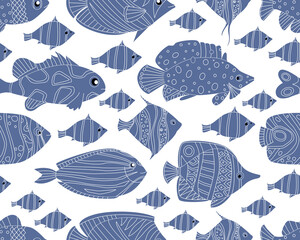 monochrome seamless texture with draw school of fish for your de