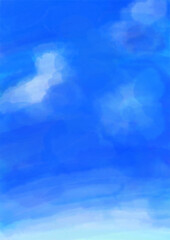 Fototapeta na wymiar 白い雲と水彩の青い空