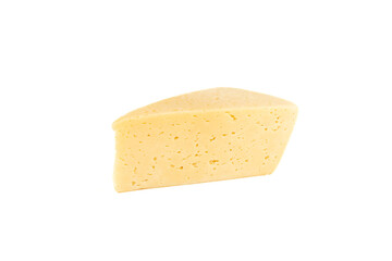 A piece of hard cheese isolated on a white background.