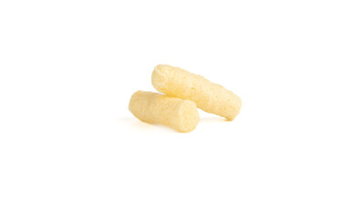 Two sweet corn sticks on a white background.