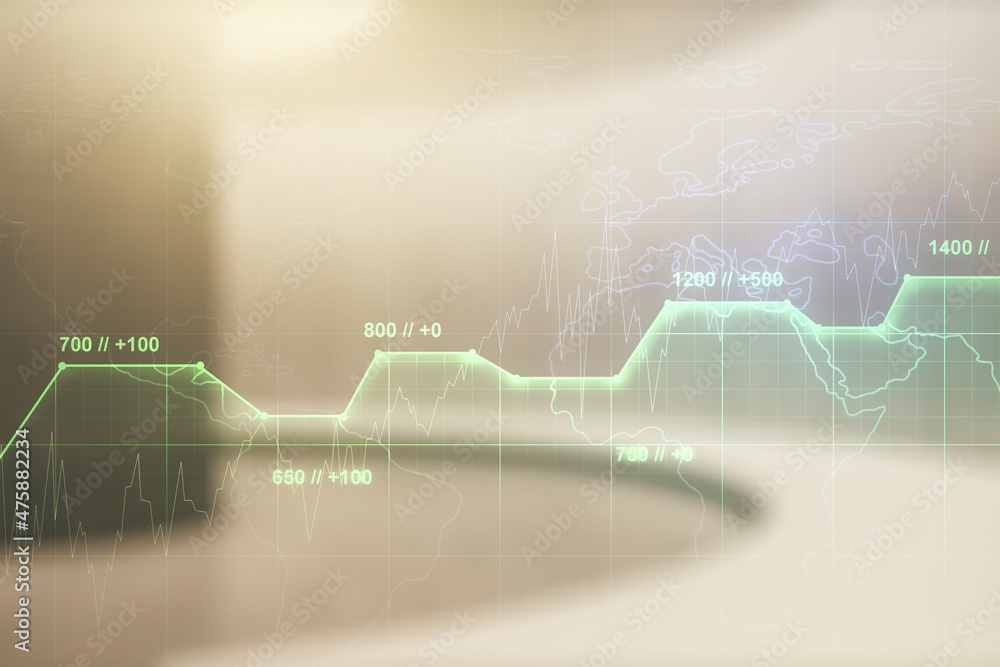 Poster abstract virtual analytics data spreadsheet on modern interior background, analytics and analysis co