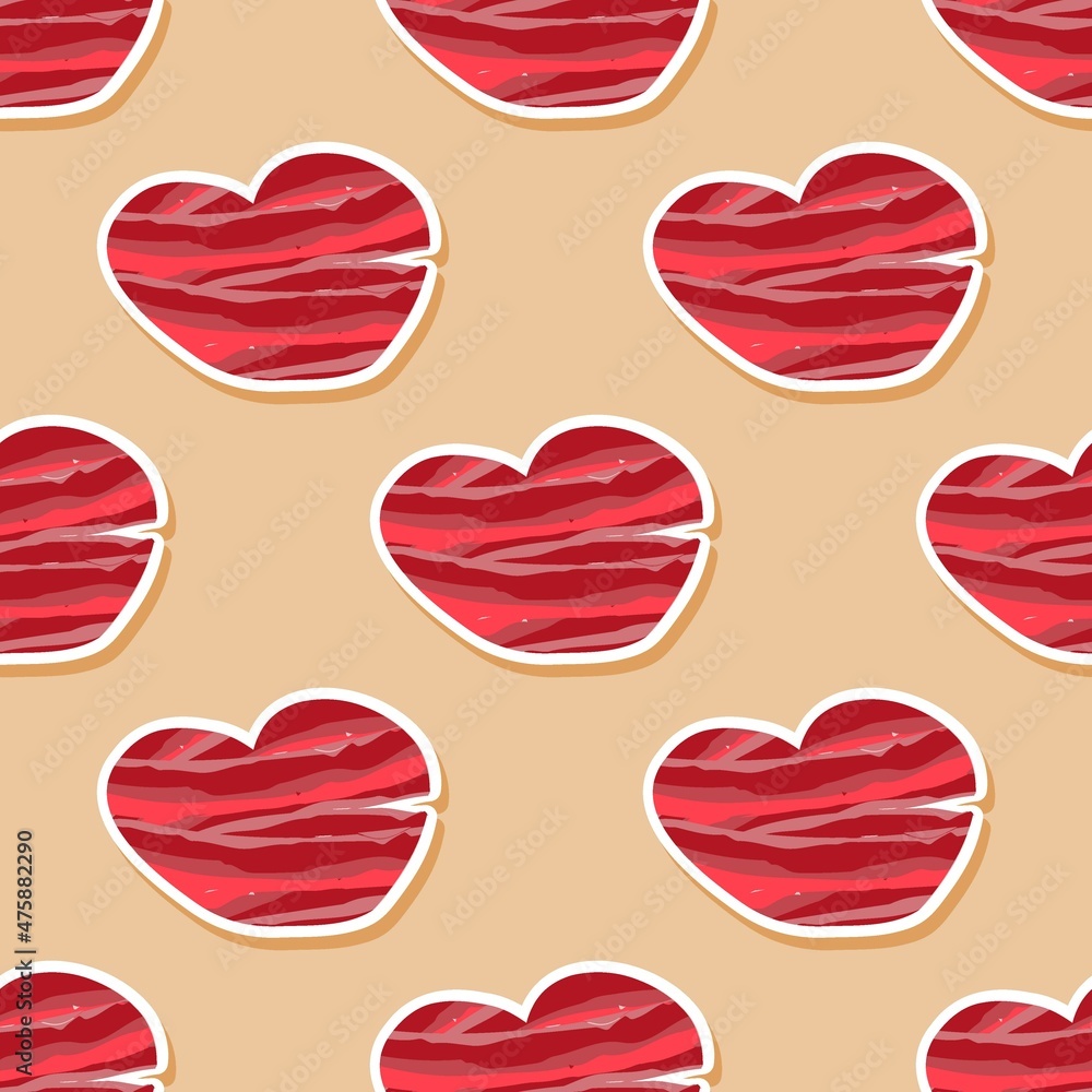 Poster abstraction with red hearts seamless pattern. abstract red heart in a flat style. happy valentine da