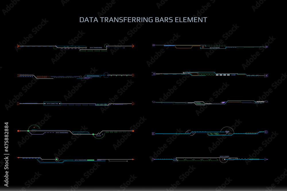 Aufkleber Futuristic HUD Interface Technology Unique Element Set for HUD Infographic Vector. Green Line Data Geometric Object Information Bar Illustration.	