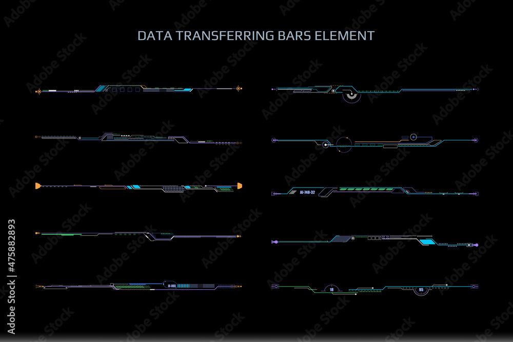 Poster HUD Futuristic Big Data Transfer Communication Set For UI Game Infographic Frame Vector. Green Abstract Future Cyber Gadget Bar Status Shape Scifi Design Illustration.