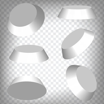 Set of perspective projections 3d truncated cones model icons on transparent background.  3d round plates.  Abstract concept of graphic elements for your web site design, app, UI. EPS 10