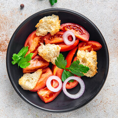 panzanella salad dried toast bread, tomato, onion meal snack copy space food background rustic 