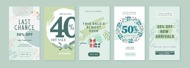 Winter sale. Vector illustrations for web and social media sale banners, shopping and e-commerce, store branding, sale tags and coupons, product promotion, marketing.