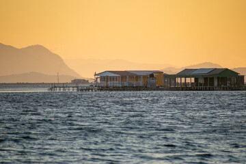 Traditional fishing houses at Mesolonghi lagoon in Greece