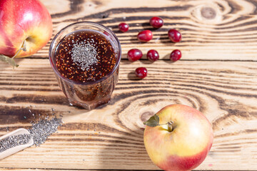 homemade marmalade made of apples and cranberries with chia seeds. healthy dessert