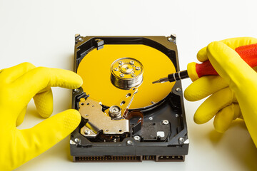 internal hard drive repair, disassembled hard drive