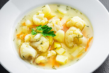 cauliflower soup vegetable broth first course healthy meal diet snack on the table copy space food background rustic 