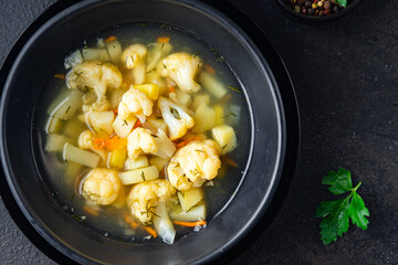 cauliflower soup vegetable broth first course healthy meal diet snack on the table copy space food background rustic 