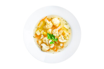 cauliflower soup vegetable broth first course healthy meal diet snack on the table copy space food background rustic 