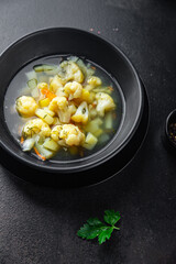 cauliflower soup vegetable broth first course healthy meal diet snack on the table copy space food background rustic 