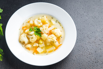 cauliflower soup vegetable broth first course healthy meal diet snack on the table copy space food background rustic 