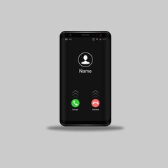 Smartphone with incoming call on display, vector isolated mobile phone realistic illustration.