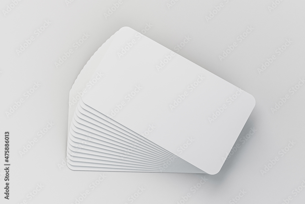 Poster 3d rendering of stacked blank business cards with copy space isolated on a gray background