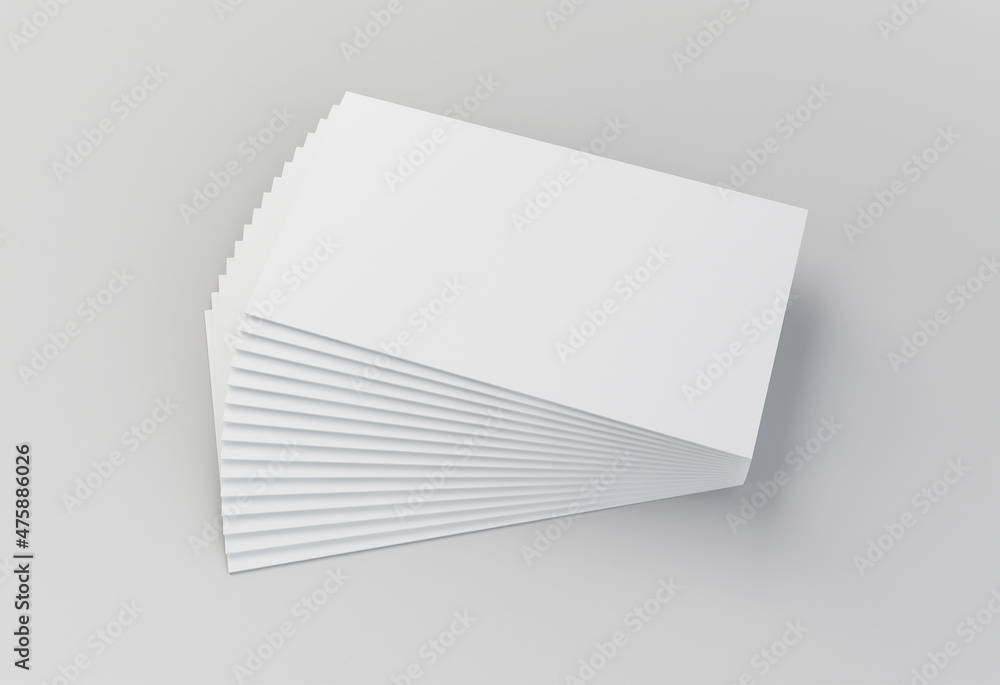 Poster 3d rendering of stacked blank business cards with copy space isolated on a gray background