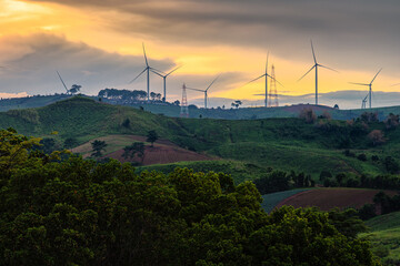Winmill landscape at the top of mountain sunset time