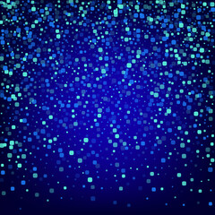 Turquoise Particle Flying Blue Vector Background.