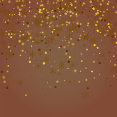 Gold Snowstorm Vector Brown Background. Luminous