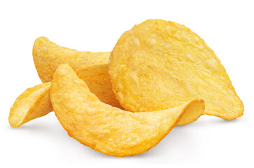 Delicious potato chips, isolated on white background